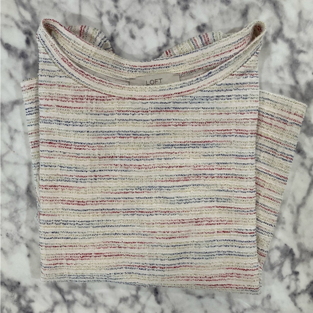 Loft Short Sleeved Knit Woven Striped Top XL